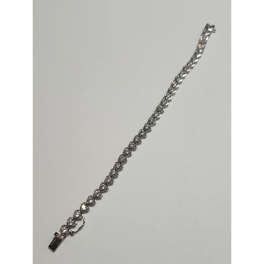 Sterling Silver Plated Heart Tennis Bracelet with CZ Stones